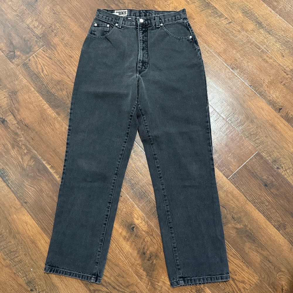 Vintage Forenza High Waisted Straight Leg Jeans Faded Black Denim Size 12 28x30